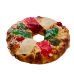 Bolo Rei colorido com frutas cristalizadas coloridas e frutos secos